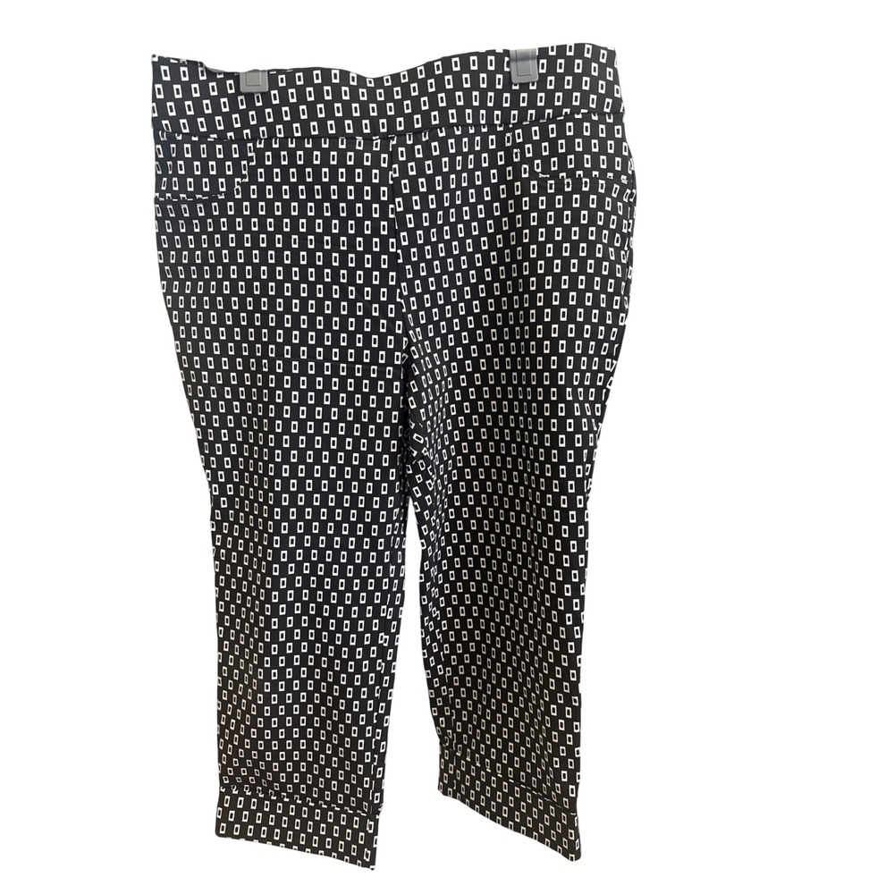 Charlie B Womens Black White Geometric Square Print Pull On Crop Pants Size 16